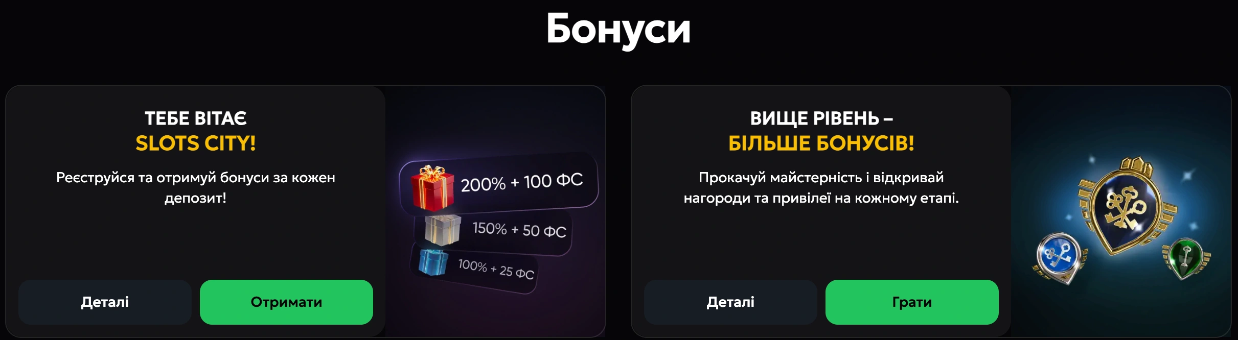 бонус за реєстрацію в казино слот сіті 